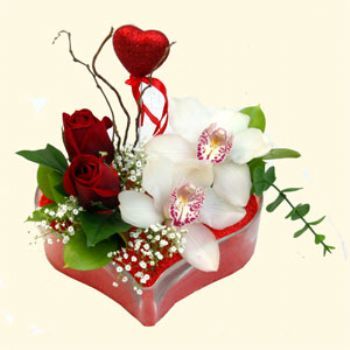  skenderun hediye sevgilime hediye iek  1 kandil orkide 5 adet kirmizi gl mika kalp